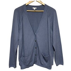 J.Jill Cardigan Sweater Womens M French Blue Cotton‎ Cashmere Blend Lightweight